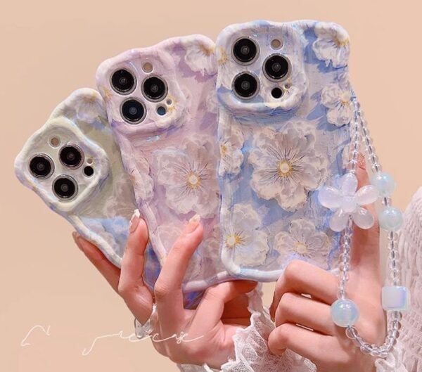women style cases for iphone 14promax with Hanging Cord flower pattern Premium back cover