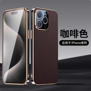 Genuine leather case for iPhone15pro men business style phone case